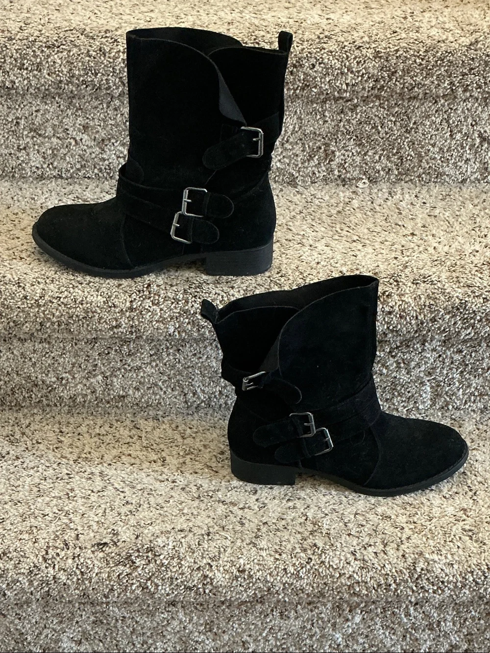 JustFab Selene Black Suede Moto Ankle Boots - Women's Size 11